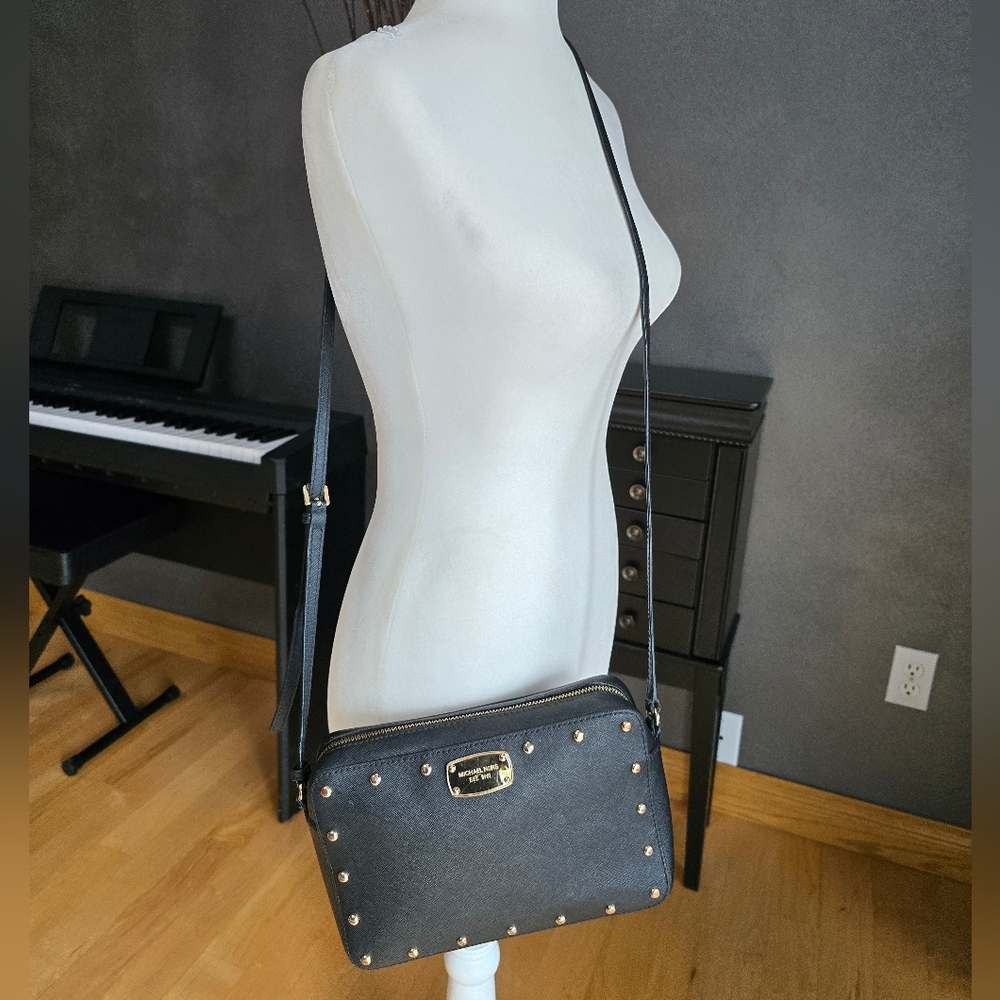 Michael Kors Black Crossbody Bag with Gold Hardware